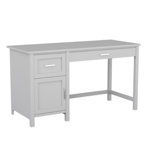 Martha Stewart - Hutton Gray Shaker Style Home Office Desk with Storage - Gray Frame/Brushed Nickel Hardware-Front_Standard 