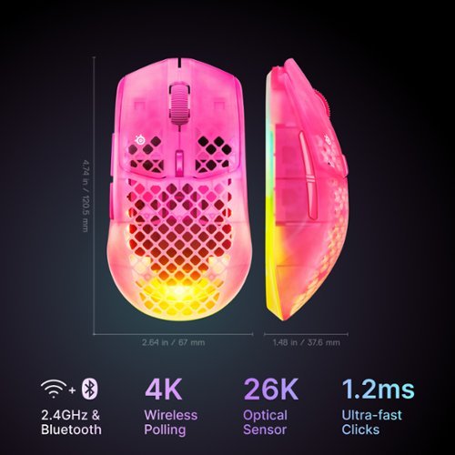SteelSeries Aerox 3 Wireless Gen 2 RGB 26K Optical Gaming Mouse with AquaBarrier Protection - Dual 2.4GHz/Bluetooth for PC/Mac - Wireless - Magenta Haze WORLDWIDE DELIVERY