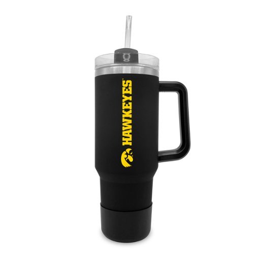 The Fanatic Group - Iowa Hawkeyes 40oz. Stainless Tumbler with Handle & Removable Straw - Black-Front_Standard 