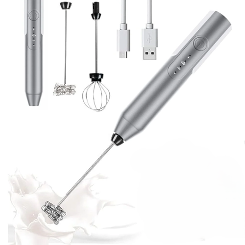 MOVSSOU - Handheld Milk & Coffee Frother Electric Mini Blender Stainless Steel Drink Mixer - Silver-Front_Standard 