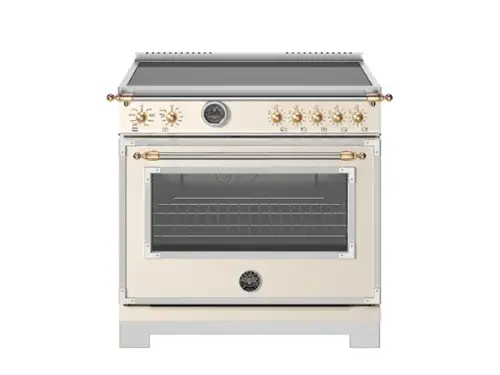 Front. Bertazzoni - 36" Heritage Series Induction Range - Avorio/Gold - Ivory.