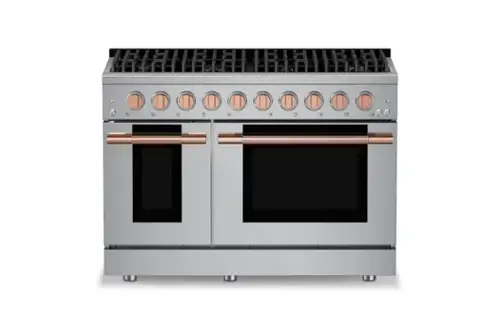 Front. Hauslane - HausPro 48 in. 8 Burners (20,000 BTU) Freestanding Dual Fuel Range - Rose Gold.