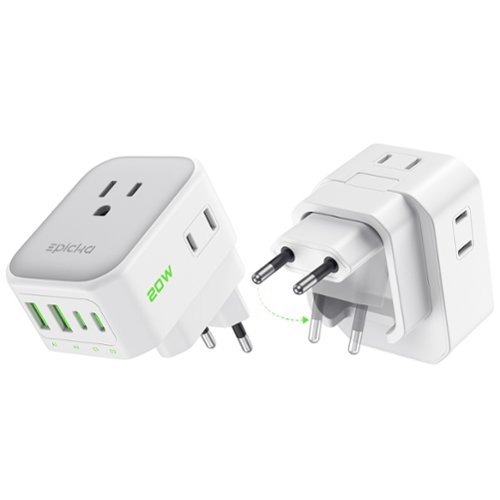 Epicka - Hybrid International Power Adapter for US to Europe & England, 8-IN-1 Travel Plug Adapter, Travel Dorm Essentials - White-Type C 2 Packs-Front_Standard 