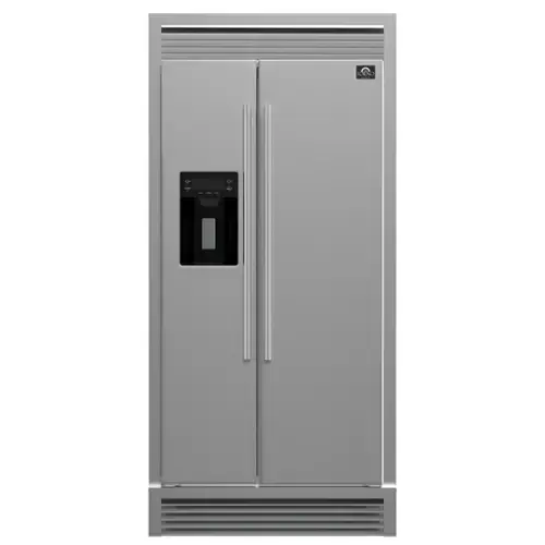 Front. Forno Appliances - 36 in. Wide Salerno 20 Cu. Ft. Side-by-Side Refrigerator with Extendable Decorative Trim Grill - Stainless Steel.