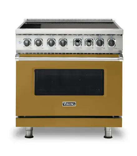 Front. Viking - 5 Series 5.6 Cu. Ft. Freestanding Electric Induction Range - Golden Hour.