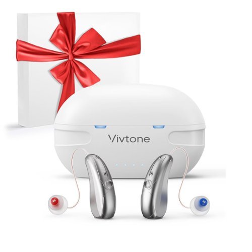 Vivtone - Xpure Rechargeable Bluetooth Hearing Aids with Phone Call & Music Streaming & APP Control for Precise Fitting - Silver with white case-Front_Standard