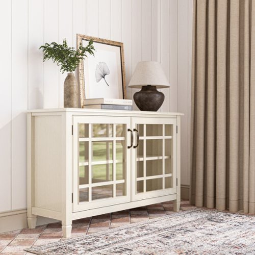 Simpli Home - Connaught Solid Wood 46 inch Wide Traditional Low Storage Cabinet - Antique White-Front_Standard 