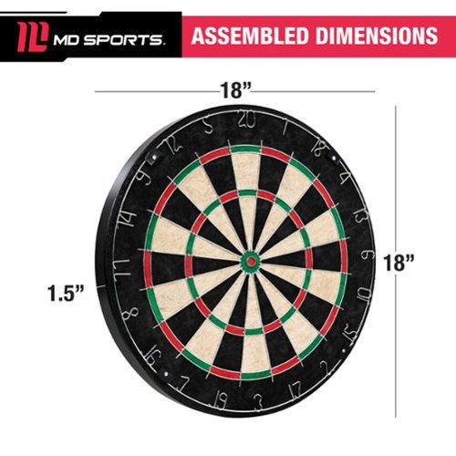 MD Sports 18 in Sisal Dartboard with Staple-Free Bullseye and Steel Tip Dart Set Perfect Replacement Dartboard - ‎Black / Green / Red WORLDWIDE DELIVERY