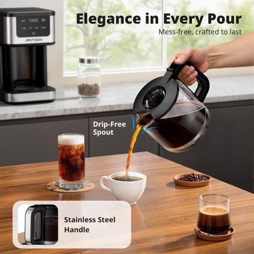 AIRMSEN - 14-Cup Programmable Coffee Maker, Coffee Machine with Adjustable  Brew Sizes and Auto-off - Stainless Steel - Black