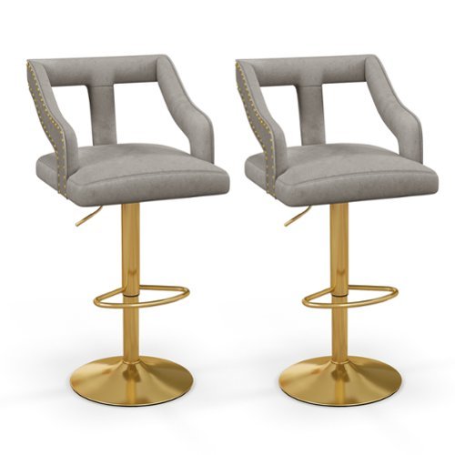Costway - Set of 2 Swivel Bar Stool with Footrest, 2-Layer Electroplated Metal Base - Gray & Gold