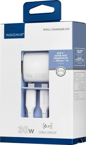 Insignia™ 30W USB-C Compact Wall Charger Bundle with 6’ USB-C to C cable for Smartphones, Tablets and More - White BUY IN CANADA