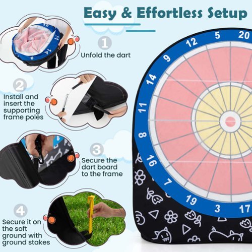 Costway Large Dart Board for Kids with 4 Kick Balls, Carrying Bag Giant Outdoor Kick Black - Black GLOBAL SHIPPING
