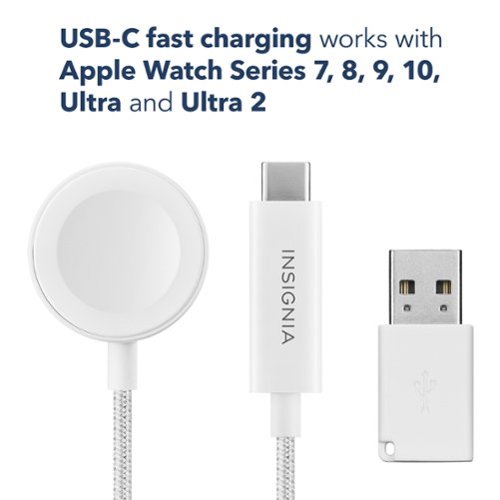 Insignia™ 4 ft. Apple Watch Magnetic Charging Cable to USB-C Braided Cable with USB Adapter - White GLOBAL SHIPPING