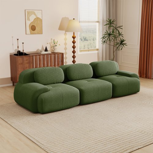 Aukfa - 3 seats Modular Corduroy Sectional Sofa with Ergonomic Support - Pet Friendly, Easy Assembly, Non-Slip Base Design - Green-Front_Standard 