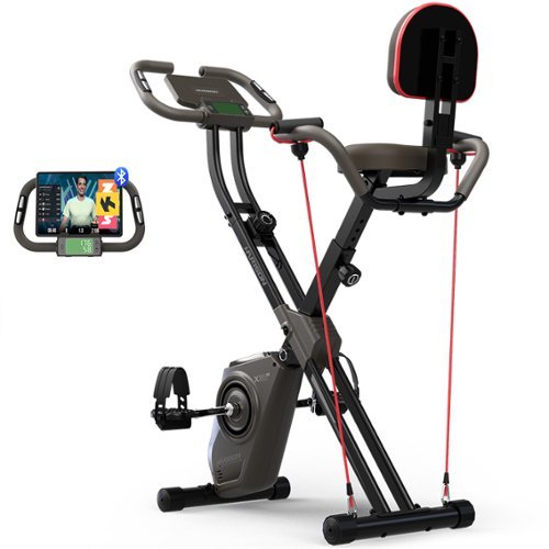 HARISON - Folding Exercise Bike with resistance bands 350 LB, 5in1 Magnetic Stationary Bike with Bluetooth (BBX3L) - Brown-Front_Standard 