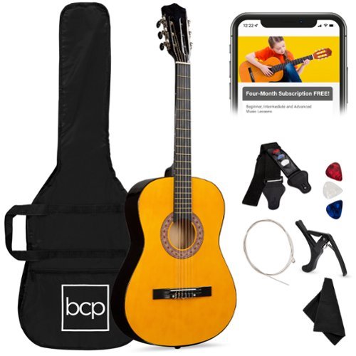 Best Choice Products - 38in Beginner Acoustic Guitar Starter Kit w/ Gig Bag, Strap, Extra Strings - Natural-Front_Standard 