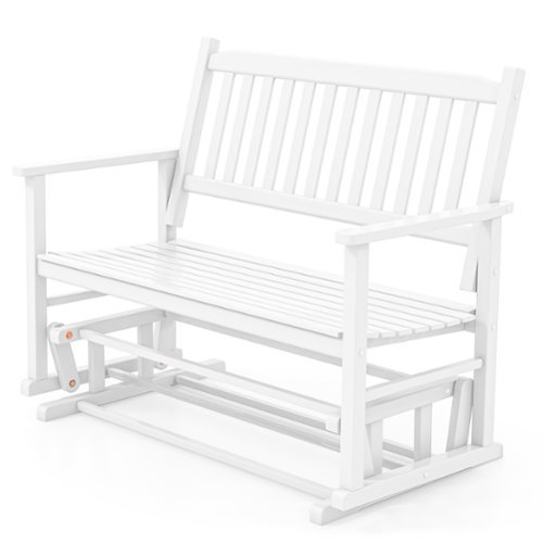 Costway - Patio Glider Loveseat Chair Swing Rocking Bench with Slatted Seat & Curved Backrest - White-Front_Standard 