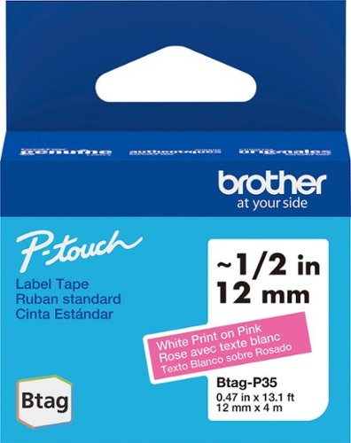Brother - P-touch Btag BTAGP35 White on Pink Label Tape, 1/2" x 13.1' (12mm x 4m)