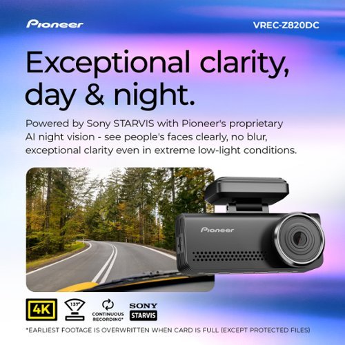 Pioneer Universal Compatibility Car Dash Front and Rear Camera with 8MP UHD 4K Video resolution with in-built GPS and Wi-Fi - Black BUY ONLINE