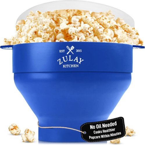 Zulay Kitchen - Microwave Popcorn Popper Bowl Maker with Lid - Collapsible, Dishwasher Safe, Wide Spacious Size - Blue-Front_Standard 