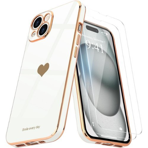 Bundle - Entronix - for iPhone 15 Plus - [Flexible] Glossy Heart Case & 2 Clear Screen Protectors - White-Front_Standard 
