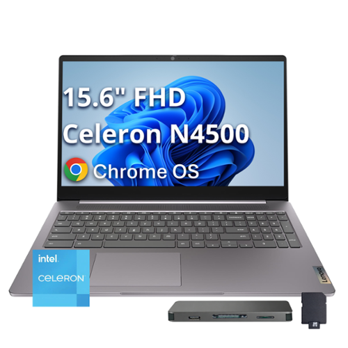  Lenovo - IdeaPad 3i Chromebook 15.6" Full HD Laptop - Intel Celeron 2021 - 4GB Memory with 224GB Storage - Arctic Grey