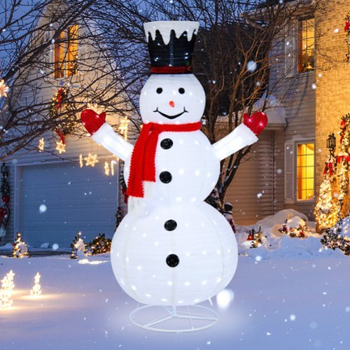 Costway 6 FT Lighted Artificial Christmas Snowman Pre-Lit Pop-up Christmas Snowman - White