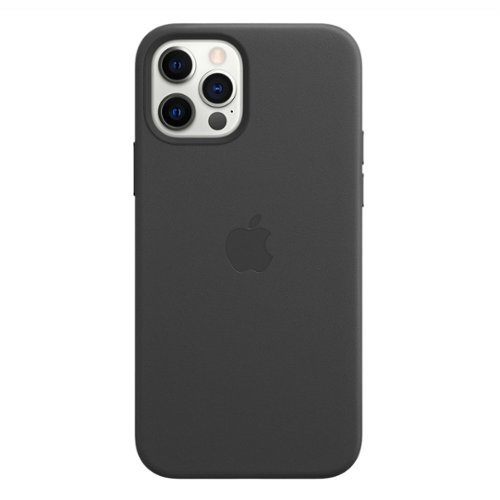 Apple - iPhone 12 Pro Max Leather Case w/ MagSafe - Black-Front_Standard 