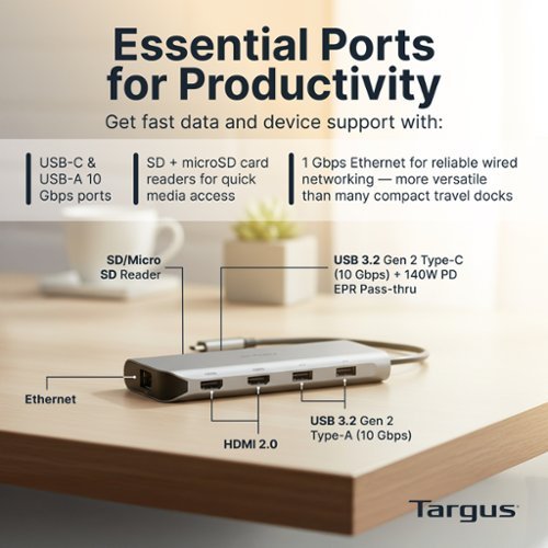 Targus USB-C Alt. Mode Dual HDMI 4K Mobile Dock with 140W EPR Pass-Thru & SD Reader - Silver BUY IN UAE