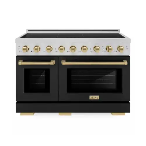 Front. ZLINE - Autograph 48 in. 6.7 cu. ft. Paramount Freestanding Induction Range with Black Matte Doors and Champagne Bronze Accents - Matte Black.