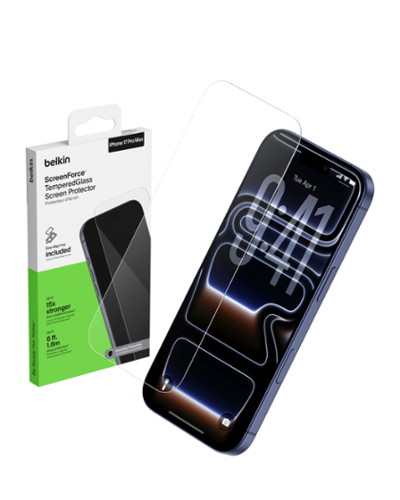 Belkin - ScreenForce TemperedGlass Screen Protector for iPhone 17 Pro Max w/ Easy Align Tray - Clear-Front_Standard 