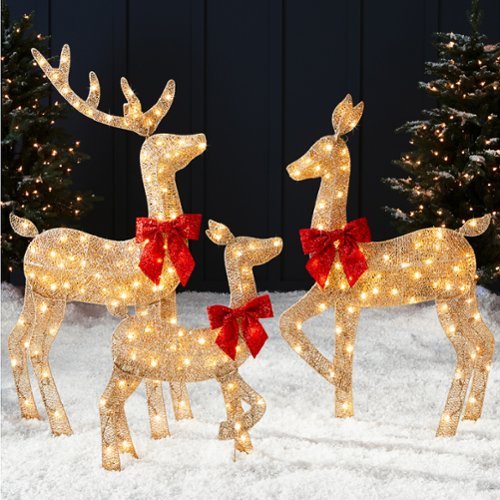 Best Choice Products - 3-Piece 2D Deer Family Set, Lighted Christmas Outdoor Decoration w/ 175 Lights, Stakes - Gold-Front_Standard 