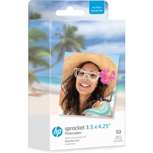 HP Sprocket 3.5x4.25” Zink Sticky-backed Photo Paper (50 Pack) for the HP Sprocket 3x4 Photo Printer - White