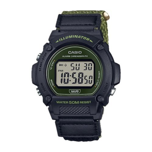 Casio - Men's Classic Digital Watch with Green Band- W-219HB-3AVCF - Black-Front_Standard 