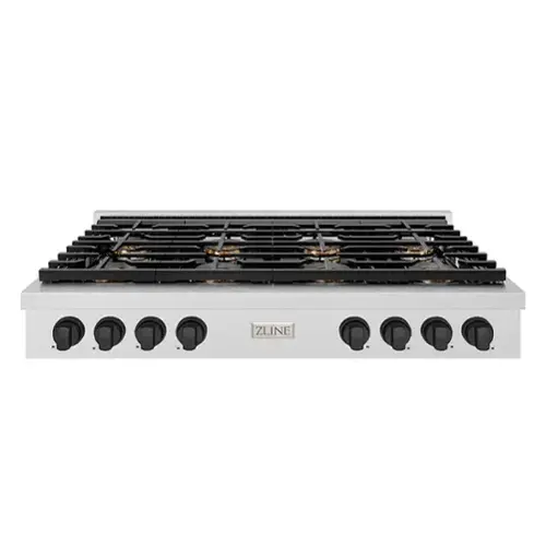 Front. ZLINE - ZLINE Autograph 48 in. Satin Steel Paramount Rangetop with 8 DuoPro Burners and Black Accents (PSRTSZ-48-MB) - Satin Stainless Steel.