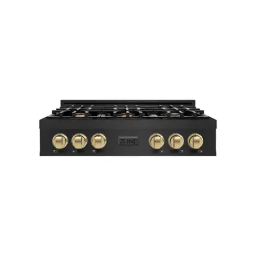 Front. ZLINE - ZLINE Autograph 36 in. Classic Rangetop w/ 6 Burners in Black Stainless Steel & Bronze Accents - Black Stainless Steel.
