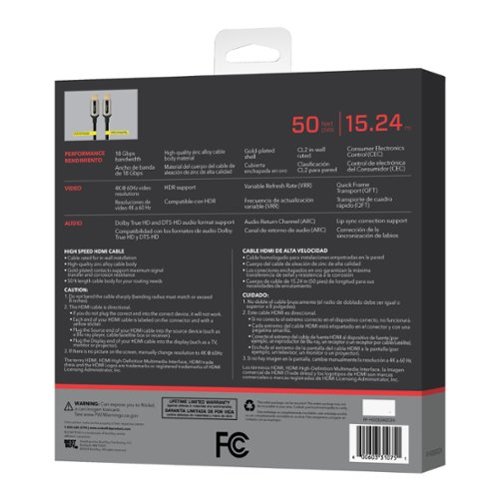 Rocketfish™ 50' 4K UltraHD In-Wall Rated Fiber Optic HDMI Cable with HDR Support - Black BUY IN MIDDLE EAST