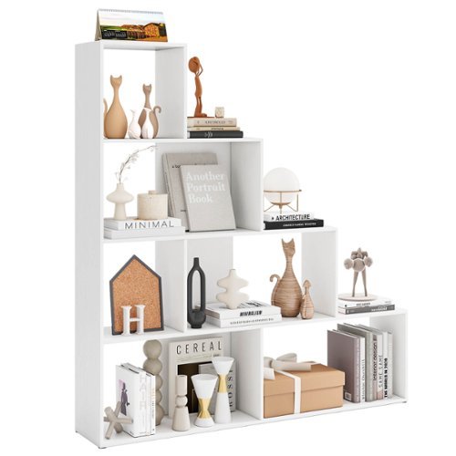 Costway - 6 Cubes Ladder Shelf Freestanding Corner Bookshelf Storage Bookcase Display Rack - White-Front_Standard 