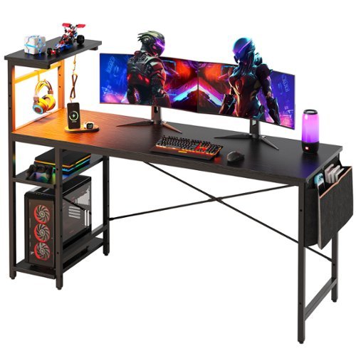 Bestier - Gaming Desk with LED Lights and 4-Tier Shelf - 61.3" Wide - Black
