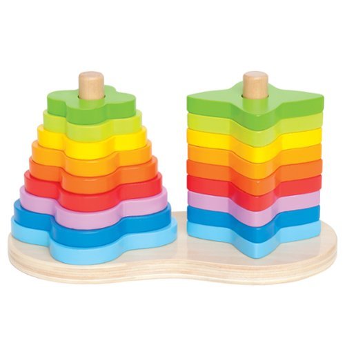 Hape - Hape: Double Rainbow Stacker - Wooden Ring Set Toy, 12mo+