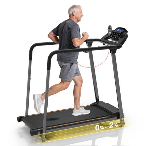 Redliro - Walking Treadmill for Seniors with Long Handrails, 265lbs Compact Treadmill for Home - Black-Front_Standard 