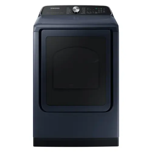 Front. Samsung - Open Box 7.4 Cu. Ft. Smart Electric Dryer with Steam and Pet Care Dry - Brushed Navy.