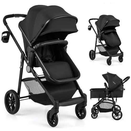 Costway - 2 in 1 Foldable Baby Stroller Kids Travel Newborn Infant Buggy Pushchair 22 lbs - Black-Front_Standard 