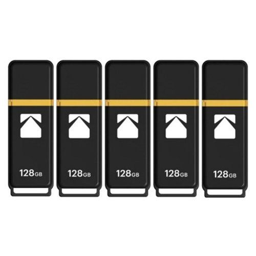 Kodak - USB 3.2 K100 128GB Flash Drive (5-pack) - Black-Front_Standard 
