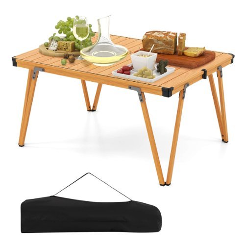 Costway Folding Camping Table w/ Storage Bag and Waterproof Desktop Aluminum Structure - Brown