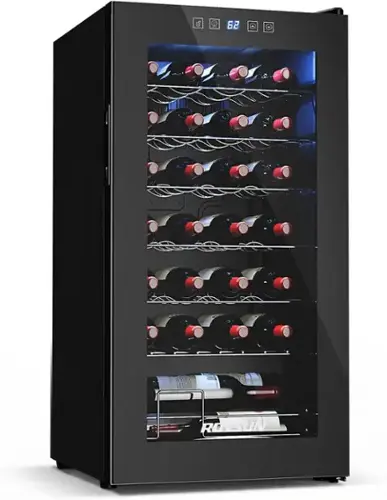 Front. Winado - 28 Bottle Wine Fridge, Freestanding Compressor Wine Cooler Refrigerator, Beverage Wine Chiller with Digital Temperature - Black.