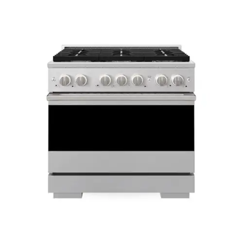 Front. ZLINE - 36 in. 5.2 cu. ft. Marino Freestanding Gas Range with Manual Clean Convection Gas Oven with 6 Brass Burners - Satin Stainless Steel.