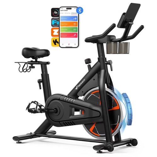 MERACH - S36 Exercise Bike, Self-developed APP, 330lbs, Comfortable Seat Cushion, Tablet Mount for Weight Loss Gym Cardio - Black-Front_Standard 