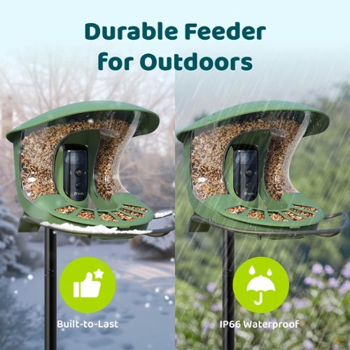 BIRDFY Birdfy 2 Smart Bird Feeder with Camera, 2K Portrait & 1080P Wide-Angle, AI Identifies 6000+ Birds, Weatherproof - Green GLOBAL SHIPPING