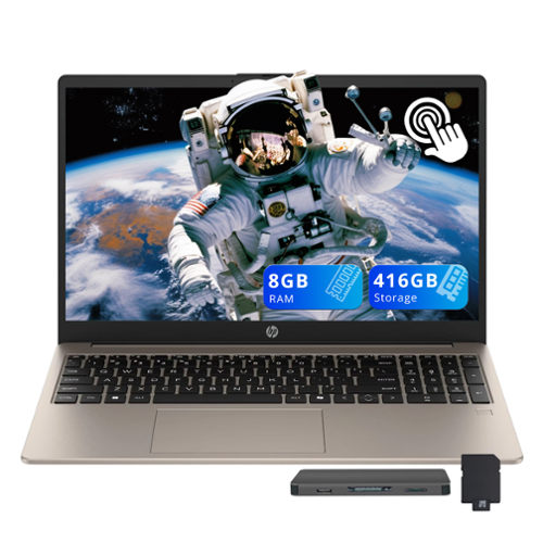 HP - 15.6" FHD Touchscreen Laptop,Intel Core i3-N305,8GB RAM,256GB SSD+160GB Dock Station,UHD Graphics,Win 11 Pro - Almond-Front_Standard 